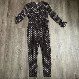 LOFT Black and Pink Patterned Jumpsuit